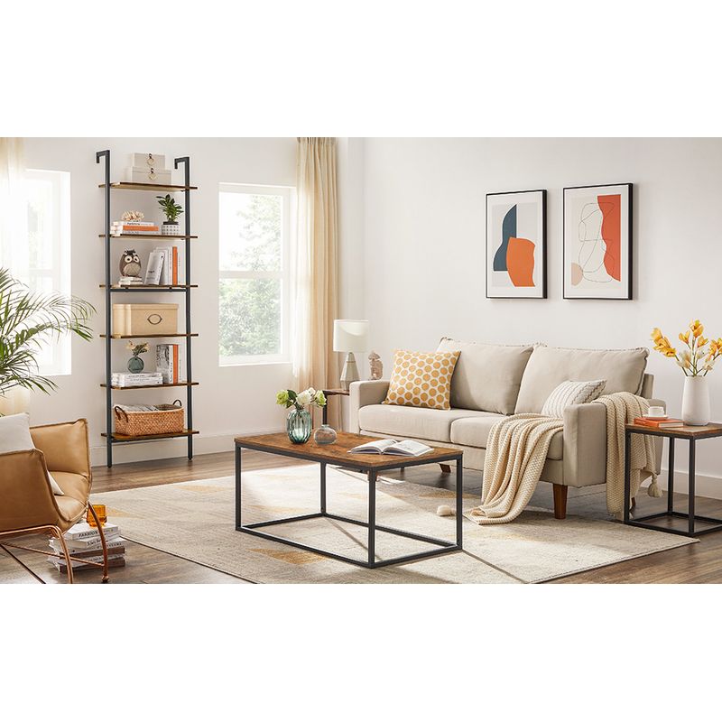 Casa si Gradina - Mobilier - Biblioteci si rafturi - Biblioteci - Etajera tip scara 6 rafturi, PAL si cadru metalic, 60x30x205 cm, maro rustic - Infinity.ro