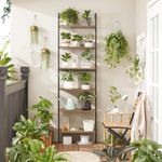 Casa si Gradina - Mobilier - Biblioteci si rafturi - Biblioteci - Etajera tip scara 6 rafturi, PAL si cadru metalic, 60x30x205 cm, maro rustic - Infinity.ro