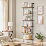 Casa si Gradina - Mobilier - Biblioteci si rafturi - Biblioteci - Etajera tip scara 6 rafturi, PAL si cadru metalic, 60x30x205 cm, maro rustic - Infinity.ro