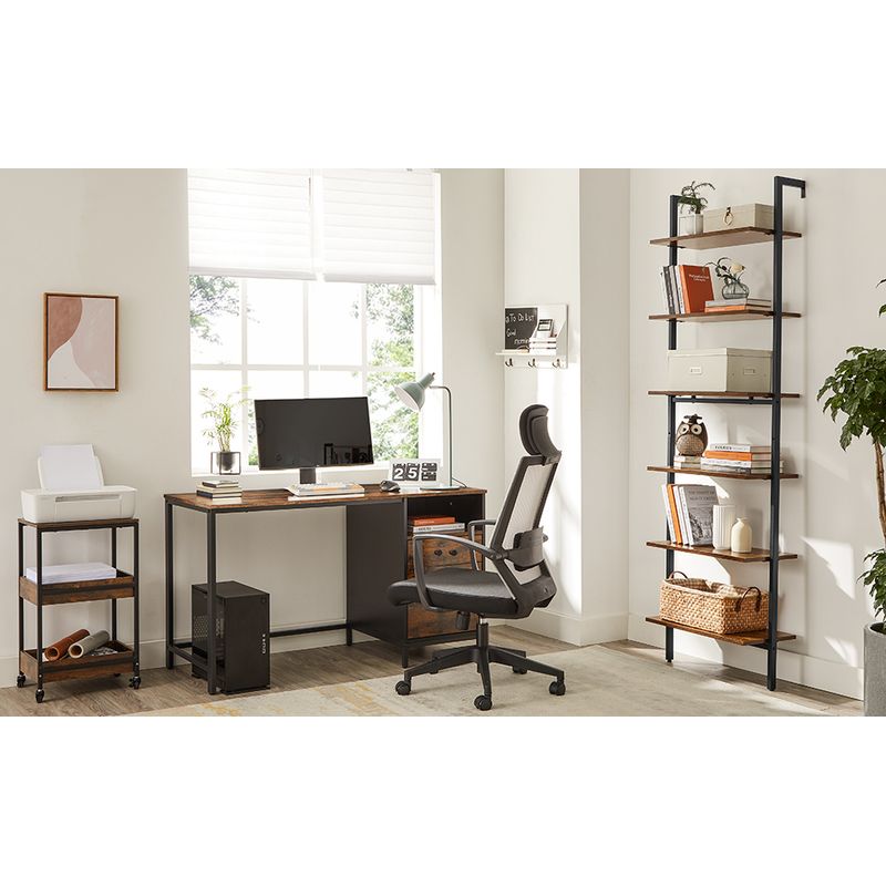 Casa si Gradina - Mobilier - Biblioteci si rafturi - Biblioteci - Etajera tip scara 6 rafturi, PAL si cadru metalic, 60x30x205 cm, maro rustic - Infinity.ro