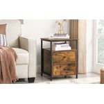 Casa si Gradina - Mobilier - Comode si corpuri - Noptiere - Noptiera cu compartiment deschis, 2 sertare, stil industrial, 45x45x60cm, maro rustic si negru - Infinity.ro