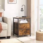 Casa si Gradina - Mobilier - Comode si corpuri - Noptiere - Noptiera cu compartiment deschis, 2 sertare, stil industrial, 45x45x60cm, maro rustic si negru - Infinity.ro