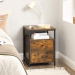 Casa si Gradina - Mobilier - Comode si corpuri - Noptiere - Noptiera cu compartiment deschis, 2 sertare, stil industrial, 45x45x60cm, maro rustic si negru - Infinity.ro