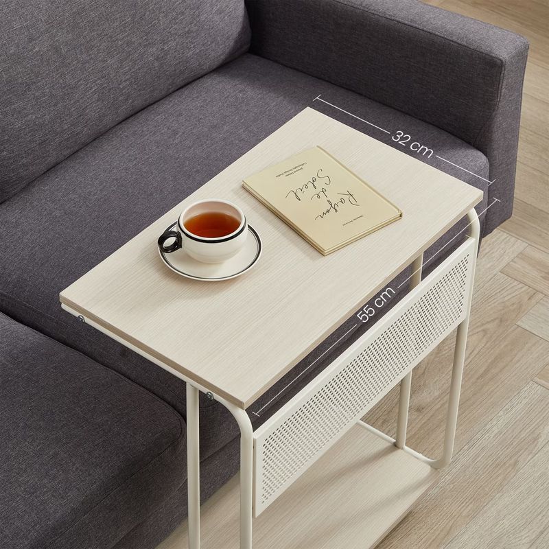 Casa si Gradina - Mobilier - Mese si birouri - Masute de cafea - Masuta laterala laptop pe roti, 55x33x66 cm, stil industrial, crem - Infinity.ro