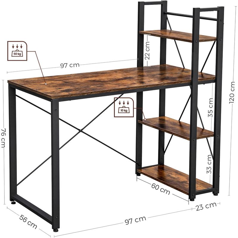 Casa si Gradina - Mobilier - Mese si birouri - Birouri - Birou cu raft lateral, montare stanga sau dreapta, industrial, 56x120x120 cm, maro - Infinity.ro