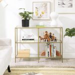 Casa si Gradina - Mobilier - Mese si birouri - Masute de cafea - Masa de intrare, pe 3 nivele, blat din sticla securizata, cadru metalic, 30x100x73cm, auriu - Infinity.ro