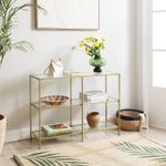Casa si Gradina - Mobilier - Mese si birouri - Masute de cafea - Masa de intrare, pe 3 nivele, blat din sticla securizata, cadru metalic, 30x100x73cm, auriu - Infinity.ro