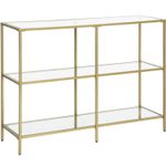 Casa si Gradina - Mobilier - Mese si birouri - Masute de cafea - Masa de intrare, pe 3 nivele, blat din sticla securizata, cadru metalic, 30x100x73cm, auriu - Infinity.ro