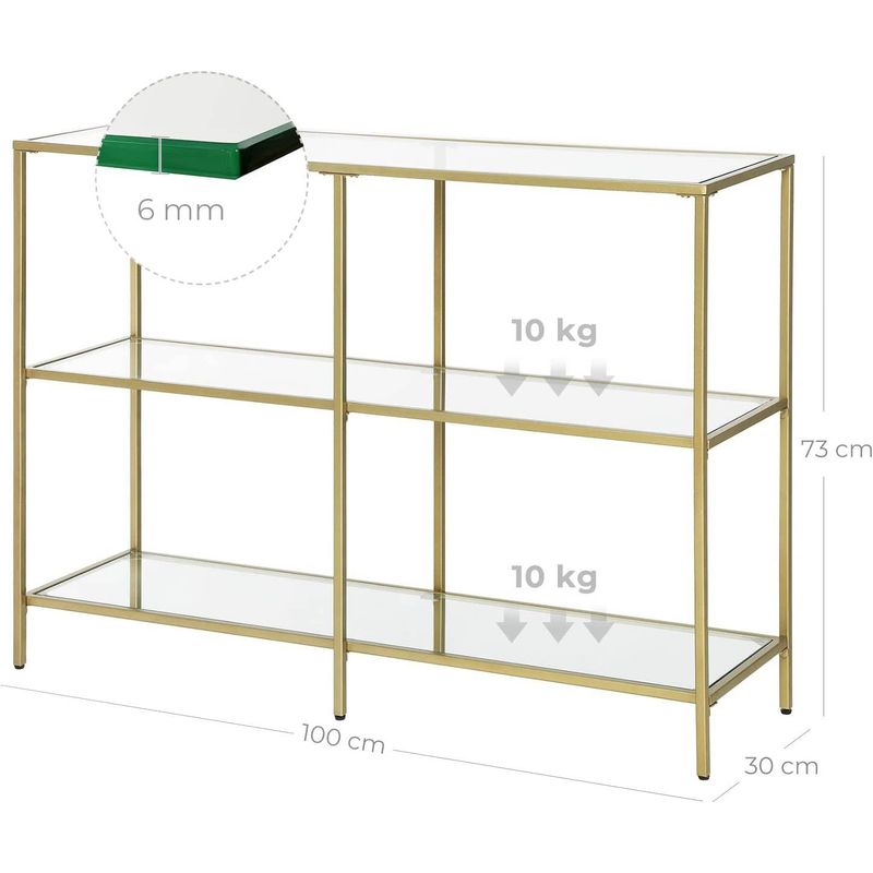 Casa si Gradina - Mobilier - Mese si birouri - Masute de cafea - Masa de intrare, pe 3 nivele, blat din sticla securizata, cadru metalic, 30x100x73cm, auriu - Infinity.ro