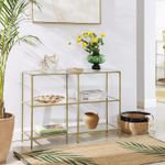 Casa si Gradina - Mobilier - Mese si birouri - Masute de cafea - Masa de intrare, pe 3 nivele, blat din sticla securizata, cadru metalic, 30x100x73cm, auriu - Infinity.ro