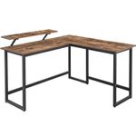 Casa si Gradina - Mobilier - Mese si birouri - Birouri - Birou in forma de L cu suport pentru monitor, cadru metalic, 140x130x76cm, maro rustic - Infinity.ro