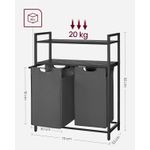 Market - Spalare si intretinere rufe - Uscatoare de rufe si accesorii - Cos de rufe, cu 2 saci detasabili, 2 rafturi, capacitate de 46L per sac, 73x33x92cm , negru si gri - Infinity.ro