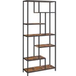 Casa si Gradina - Mobilier - Biblioteci si rafturi - Biblioteci - Biblioteca cu forma geometrica, pe 6 nivele, stil industrial, 30x80x180cm, maro rustic si negru - Infinity.ro