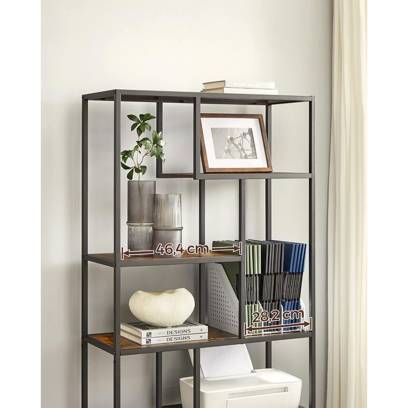 Casa si Gradina - Mobilier - Biblioteci si rafturi - Biblioteci - Biblioteca cu forma geometrica, pe 6 nivele, stil industrial, 30x80x180cm, maro rustic si negru - Infinity.ro