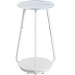 Casa si Gradina - Mobilier - Mese si birouri - Masute de cafea - Masuta rotunda tip noptiera, blat din sticla si raft inferior din PAL, cadru metalic, 30x30x55 cm, alb - Infinity.ro