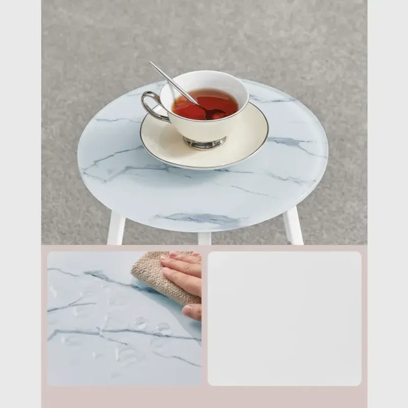 Casa si Gradina - Mobilier - Mese si birouri - Masute de cafea - Masuta rotunda tip noptiera, blat din sticla si raft inferior din PAL, cadru metalic, 30x30x55 cm, alb - Infinity.ro