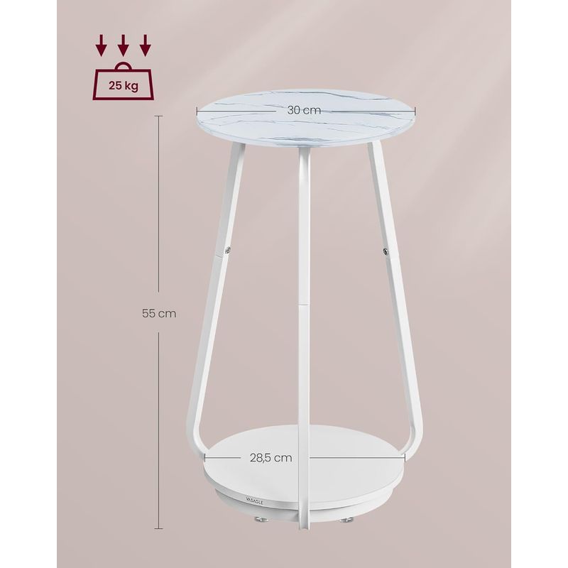 Casa si Gradina - Mobilier - Mese si birouri - Masute de cafea - Masuta rotunda tip noptiera, blat din sticla si raft inferior din PAL, cadru metalic, 30x30x55 cm, alb - Infinity.ro