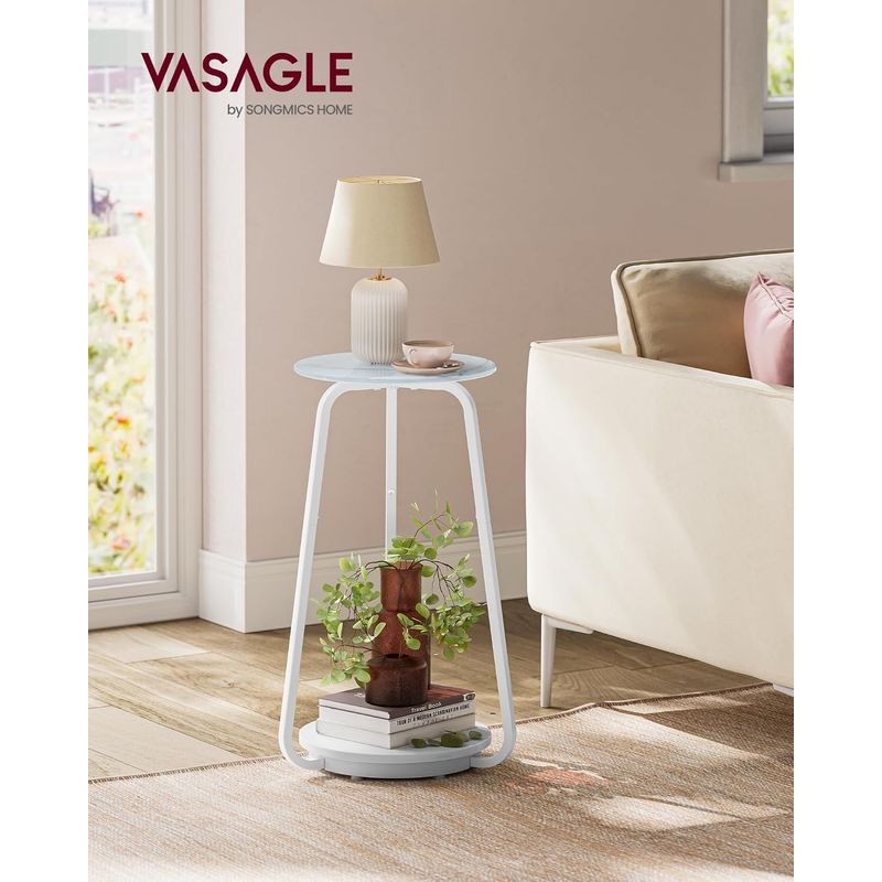 Casa si Gradina - Mobilier - Mese si birouri - Masute de cafea - Masuta rotunda tip noptiera, blat din sticla si raft inferior din PAL, cadru metalic, 30x30x55 cm, alb - Infinity.ro