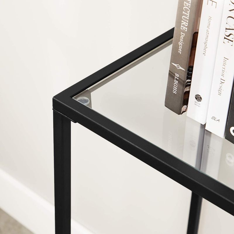 Casa si Gradina - Mobilier - Mese si birouri - Masute de cafea - Masa de intrare, blat din sticla securizata, cadru din metal, pentru sufragerie, 100x35x80cm, negru - Infinity.ro