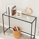 Casa si Gradina - Mobilier - Mese si birouri - Masute de cafea - Masa de intrare, blat din sticla securizata, cadru din metal, pentru sufragerie, 100x35x80cm, negru - Infinity.ro