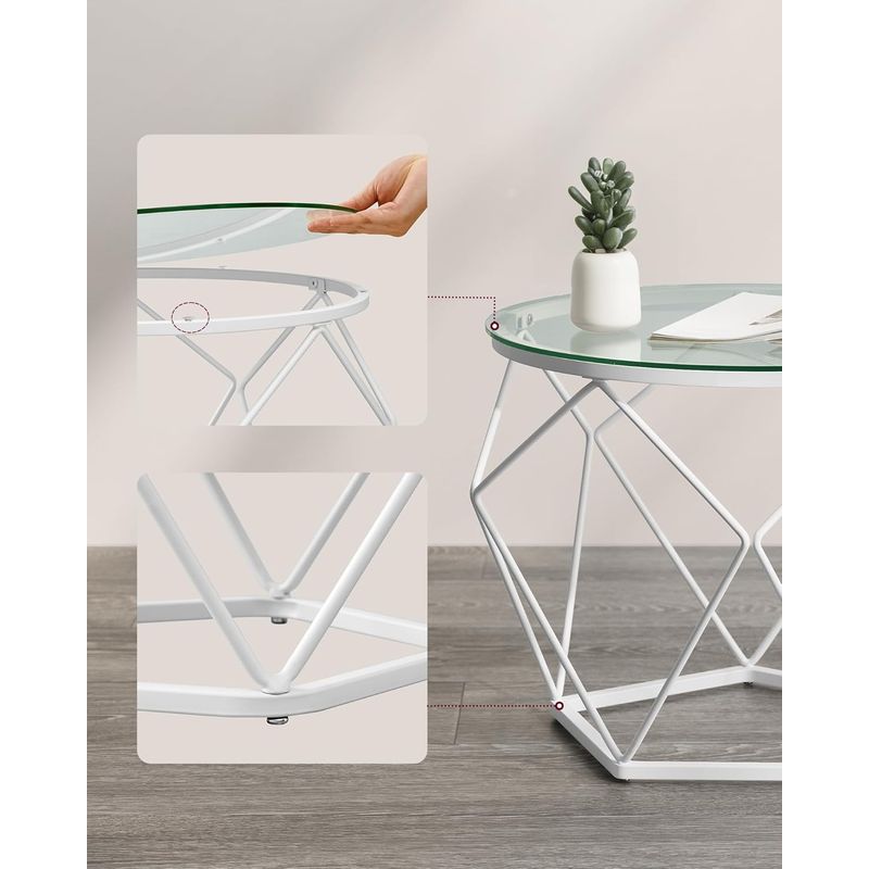 Casa si Gradina - Mobilier - Mese si birouri - Masute de cafea - Set 2 masute rotunde, blat sticla securizata, cadru metalic alb, 40 si 50 cm, alb - Infinity.ro