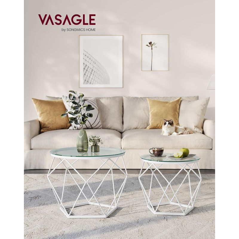 Casa si Gradina - Mobilier - Mese si birouri - Masute de cafea - Set 2 masute rotunde, blat sticla securizata, cadru metalic alb, 40 si 50 cm, alb - Infinity.ro