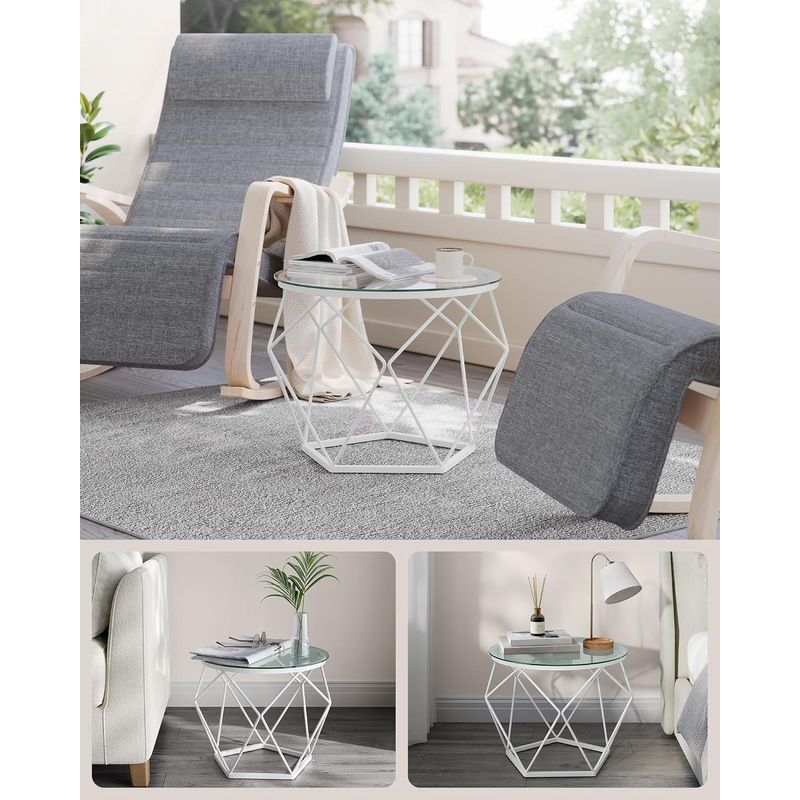 Casa si Gradina - Mobilier - Mese si birouri - Masute de cafea - Set 2 masute rotunde, blat sticla securizata, cadru metalic alb, 40 si 50 cm, alb - Infinity.ro