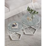 Casa si Gradina - Mobilier - Mese si birouri - Masute de cafea - Set 2 masute rotunde, blat sticla securizata, cadru metalic alb, 40 si 50 cm, alb - Infinity.ro