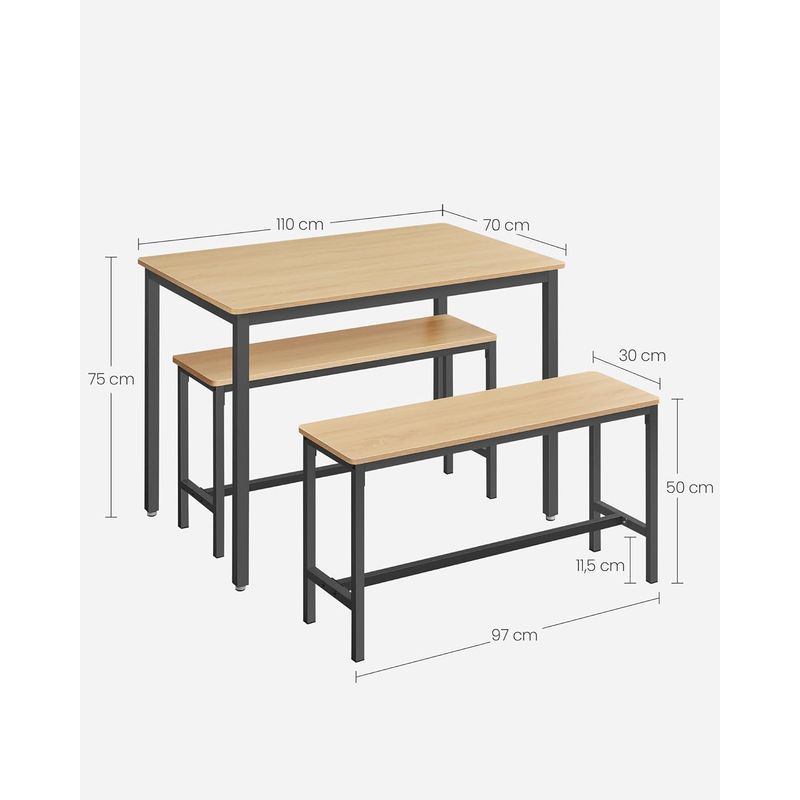 Casa si Gradina - Mobilier - Mese si birouri - Mese living - Masa de bar cu 2 banci, design industrial, 110x70x75 cm, stejar natur - Infinity.ro