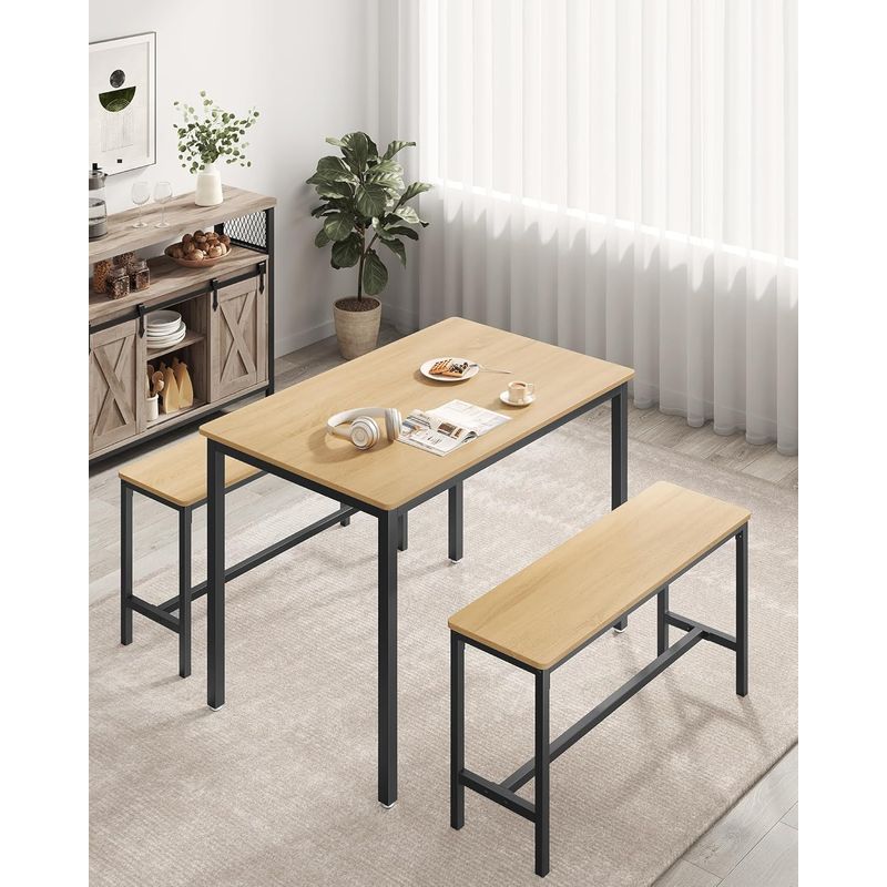 Casa si Gradina - Mobilier - Mese si birouri - Mese living - Masa de bar cu 2 banci, design industrial, 110x70x75 cm, stejar natur - Infinity.ro