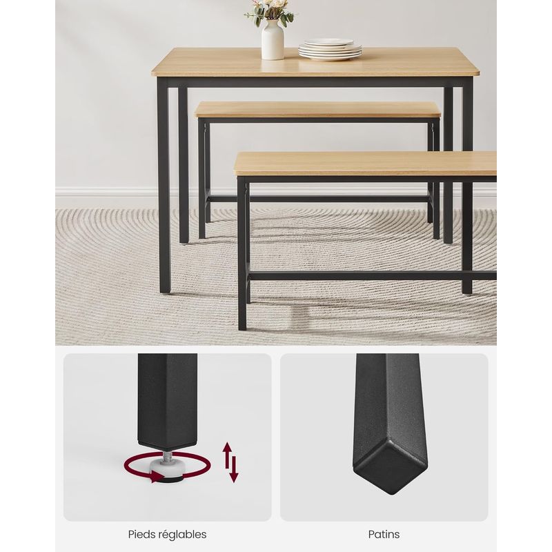 Casa si Gradina - Mobilier - Mese si birouri - Mese living - Masa de bar cu 2 banci, design industrial, 110x70x75 cm, stejar natur - Infinity.ro