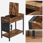 Casa si Gradina - Mobilier - Mese si birouri - Masute de cafea - Masa laterala pliabila, tip noptiera, cu prize si porturi USB, raft si geanta din textil, 60x32x60 cm, maro rustic - Infinity.ro