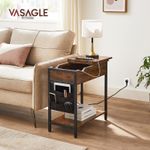 Casa si Gradina - Mobilier - Mese si birouri - Masute de cafea - Masa laterala pliabila, tip noptiera, cu prize si porturi USB, raft si geanta din textil, 60x32x60 cm, maro rustic - Infinity.ro