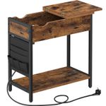 Casa si Gradina - Mobilier - Mese si birouri - Masute de cafea - Masa laterala pliabila, tip noptiera, cu prize si porturi USB, raft si geanta din textil, 60x32x60 cm, maro rustic - Infinity.ro