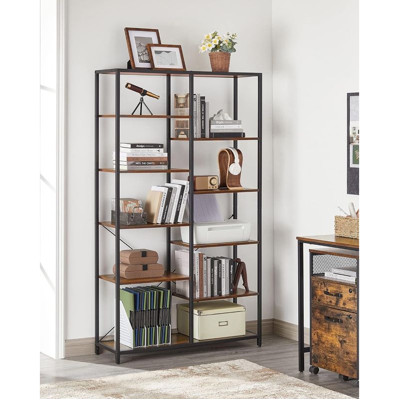 Casa si Gradina - Mobilier - Biblioteci si rafturi - Biblioteci - Biblioteca cu suport de depozitare pe 5 etaje, 30x100x170cm, stil industrial, maro rustic si negru - Infinity.ro