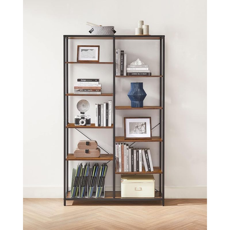 Casa si Gradina - Mobilier - Biblioteci si rafturi - Biblioteci - Biblioteca cu suport de depozitare pe 5 etaje, 30x100x170cm, stil industrial, maro rustic si negru - Infinity.ro