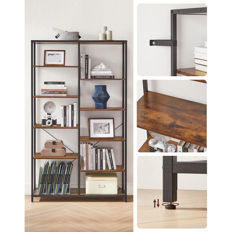 Casa si Gradina - Mobilier - Biblioteci si rafturi - Biblioteci - Biblioteca cu suport de depozitare pe 5 etaje, 30x100x170cm, stil industrial, maro rustic si negru - Infinity.ro