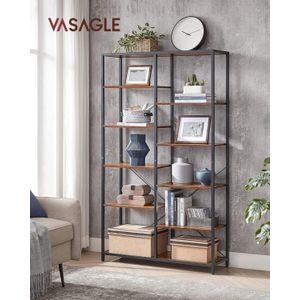 Biblioteca cu suport de depozitare pe 5 etaje, 30x100x170cm, stil industrial, maro rustic si negru