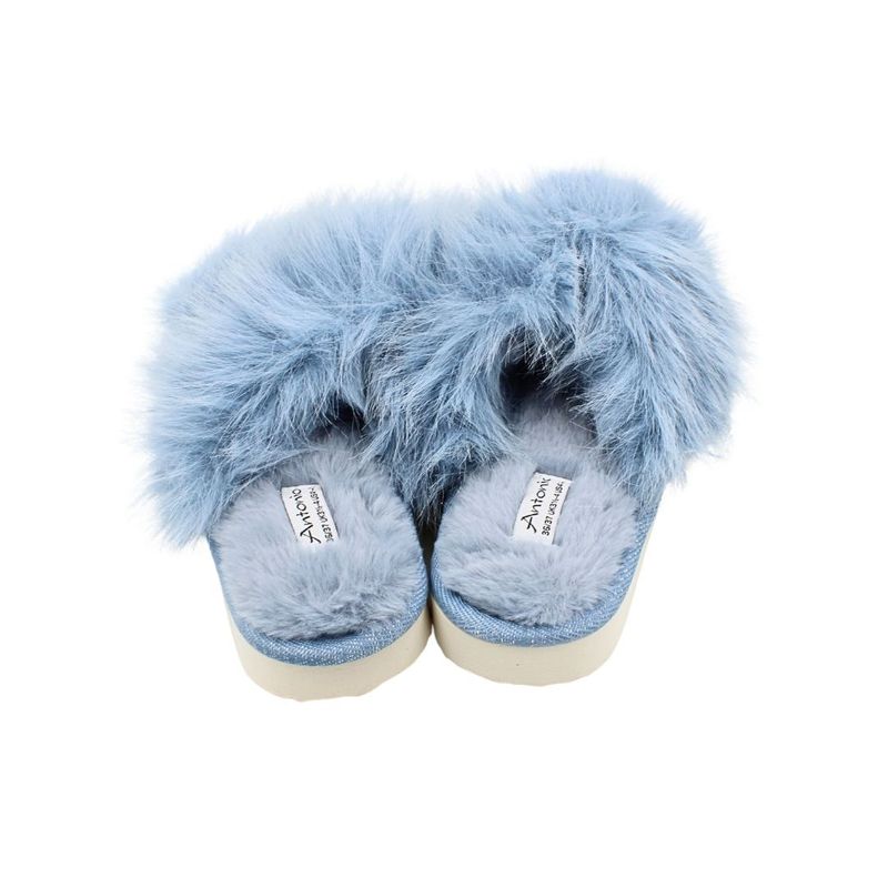 Fashion, accesorii si bijuterii - Femei - Incaltaminte femei - Slapi si papuci femei - Papuci de casa pufosi dama Antonio, bleu, confort premium, poliester + talpa EVA, 36-37 EU - Infinity.ro