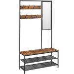 Casa si Gradina - Mobilier - Organizare si depozitare - Cuiere - Cuier cu rafturi depozitare pantofi si a€‹a€‹oglinda, industrial, 35x98x180 cm, maro rustic si negru - Infinity.ro