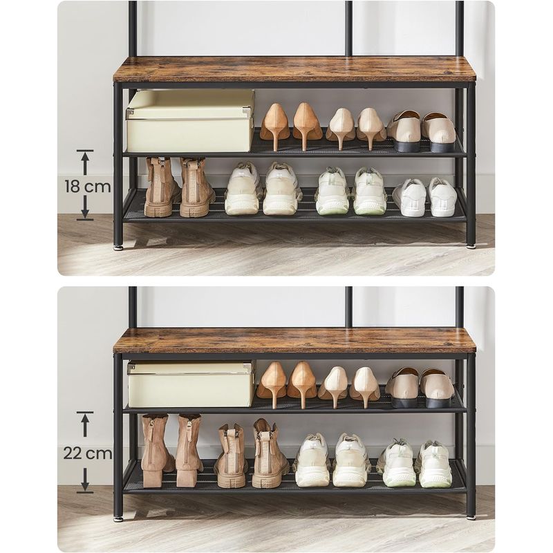 Casa si Gradina - Mobilier - Organizare si depozitare - Cuiere - Cuier cu rafturi depozitare pantofi si a€‹a€‹oglinda, industrial, 35x98x180 cm, maro rustic si negru - Infinity.ro