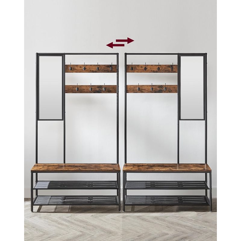 Casa si Gradina - Mobilier - Organizare si depozitare - Cuiere - Cuier cu rafturi depozitare pantofi si a€‹a€‹oglinda, industrial, 35x98x180 cm, maro rustic si negru - Infinity.ro