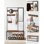 Casa si Gradina - Mobilier - Organizare si depozitare - Cuiere - Cuier cu rafturi depozitare pantofi si a€‹a€‹oglinda, industrial, 35x98x180 cm, maro rustic si negru - Infinity.ro