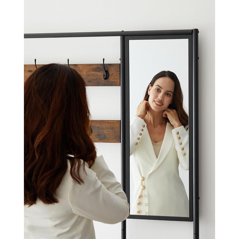 Casa si Gradina - Mobilier - Organizare si depozitare - Cuiere - Cuier cu rafturi depozitare pantofi si a€‹a€‹oglinda, industrial, 35x98x180 cm, maro rustic si negru - Infinity.ro