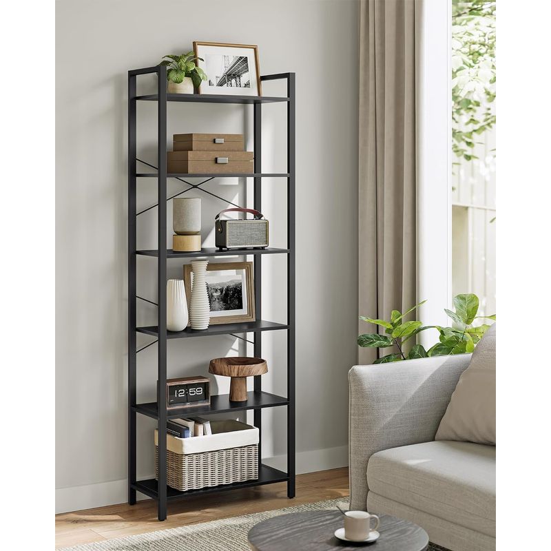 Casa si Gradina - Mobilier - Biblioteci si rafturi - Biblioteci - Biblioteca 6 niveluri, cu cadru metalic si rafturi PAL, 66x30x186 cm, negru - Infinity.ro