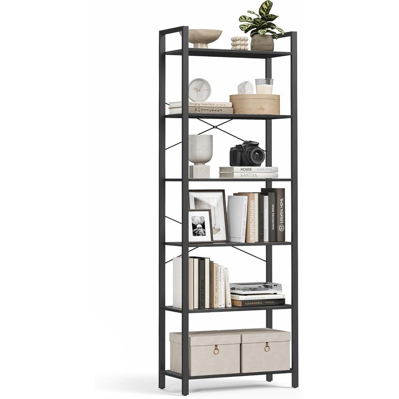 Casa si Gradina - Mobilier - Biblioteci si rafturi - Biblioteci - Biblioteca 6 niveluri, cu cadru metalic si rafturi PAL, 66x30x186 cm, negru - Infinity.ro