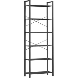 Biblioteca 6 niveluri, cu cadru metalic si rafturi PAL, 66x30x186 cm, negru