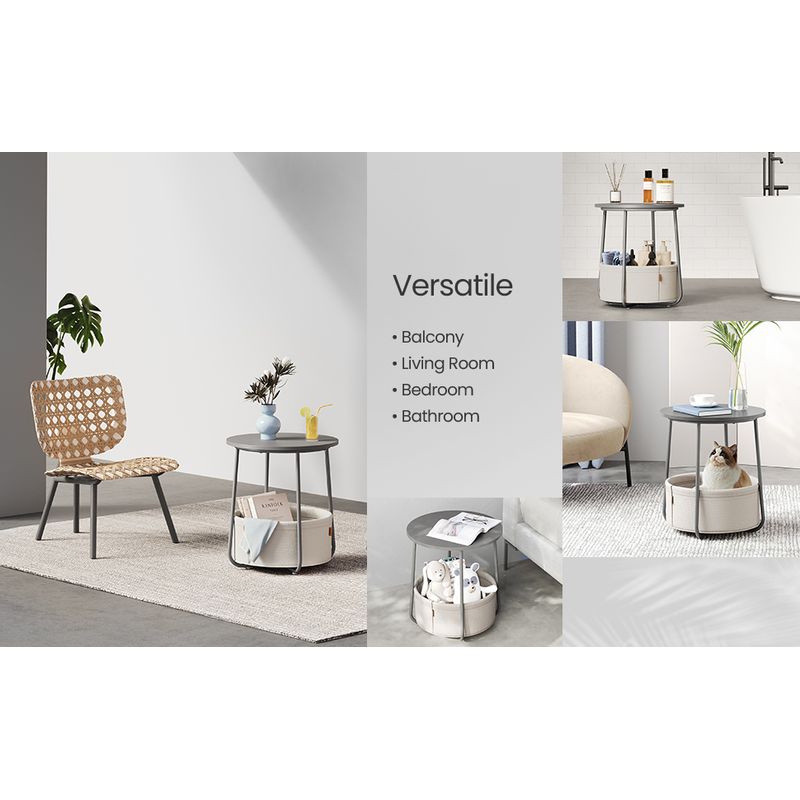Casa si Gradina - Mobilier - Mese si birouri - Masute de cafea - Masuta de cafea rotunda cu cos de stofa, stil modern, 45x50cm, gri - Infinity.ro