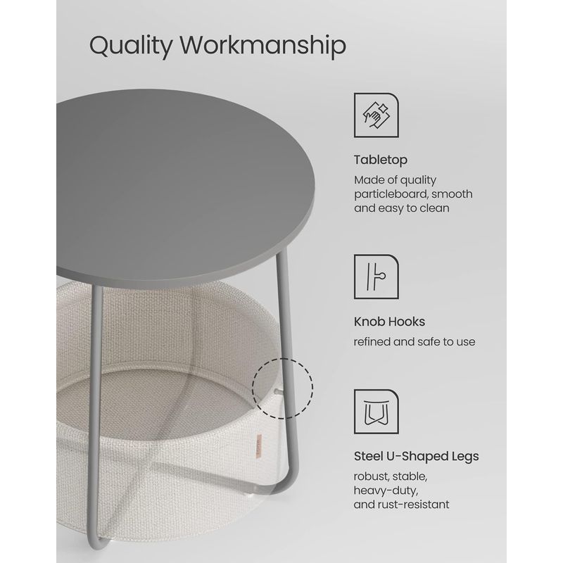 Casa si Gradina - Mobilier - Mese si birouri - Masute de cafea - Masuta de cafea rotunda cu cos de stofa, stil modern, 45x50cm, gri - Infinity.ro