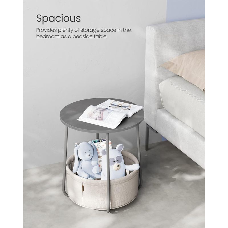 Casa si Gradina - Mobilier - Mese si birouri - Masute de cafea - Masuta de cafea rotunda cu cos de stofa, stil modern, 45x50cm, gri - Infinity.ro